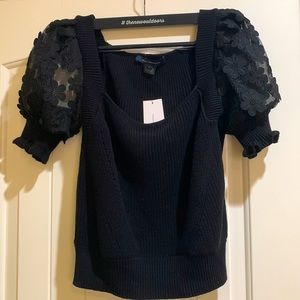French Connection Juliet Mozart Caballo Puff Short-Sleeve Top Black szLrg NWT